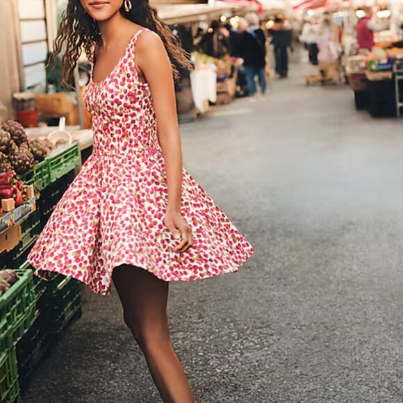 NWT J.Crew Fit-and-flare mini dress in raspberry print, size 8 - Picture 4 of 6